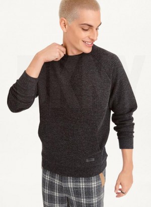 Grey DKNY Mixed Texture Crewneck Men's Sweaters | USA-D1151