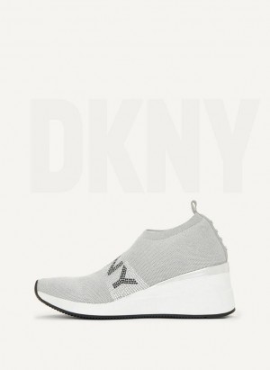 Grey DKNY Parks Rhinestone Wedge Shoes Sneakers | USA-D0404