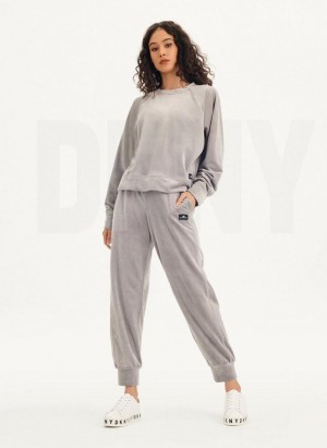Grey DKNY Platinum Velour Pullover Women's Sweatshirts | USA-D0985