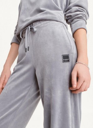 Grey DKNY Platinum Velour Relaxed Women's Joggers | USA-D1327