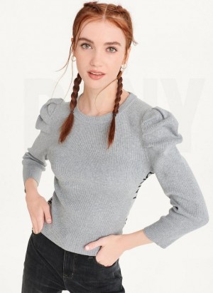 Grey DKNY Puff Sleeve Women's Sweaters | USA-D0242