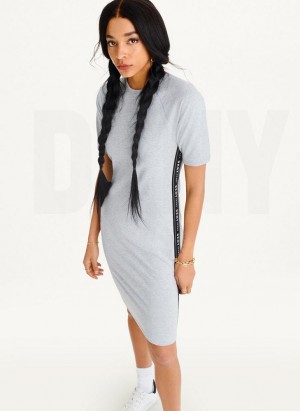 Grey DKNY Side Logo Taping Women's Dresses | USA-D1257