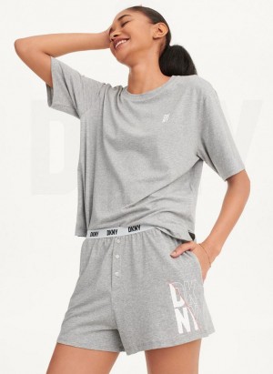 Grey DKNY Sleep Top Women's Pajamas | USA-D1857