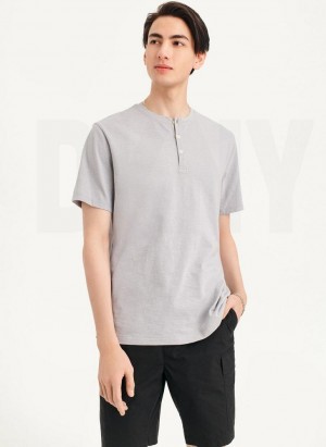 Grey DKNY Slub Jersey Henley Men's T Shirts | USA-D0390