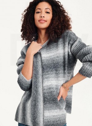 Grey DKNY Striped Oversized Fitted Sleeve Women's Sweaters | USA-D1229