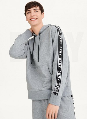 Grey DKNY Taped Logo Men's Hoodies | USA-D0312