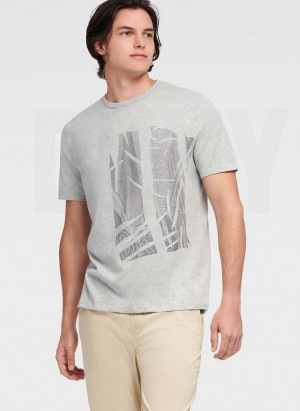 Grey DKNY Views Graphic Men's T Shirts | USA-D0200