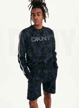 Indigo DKNY Tropical Print French Terrys Men's Shorts | USA-D0514