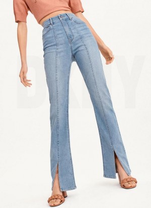 Indigo Wash DKNY Split Hem Women's Jeans | USA-D1776