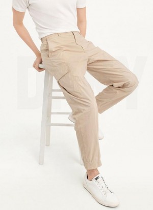 Khaki DKNY Cotton Poplin Washed 4 Pocket Men's Joggers | USA-D0687