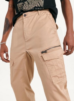 Khaki DKNY Cotton Sateen Men's Joggers | USA-D1562
