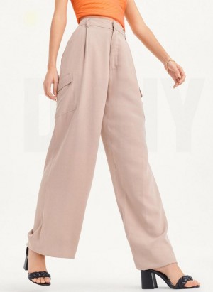 Khaki DKNY Frosted Twill Women's Pants | USA-D0730