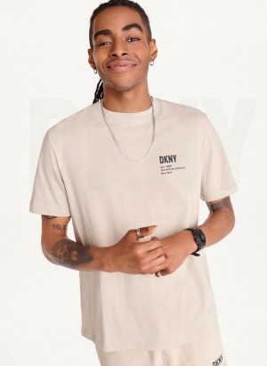 Khaki DKNY Left Chest Logo Men's T Shirts | USA-D1713
