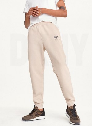 Khaki DKNY Logo Men's Pants | USA-D0343
