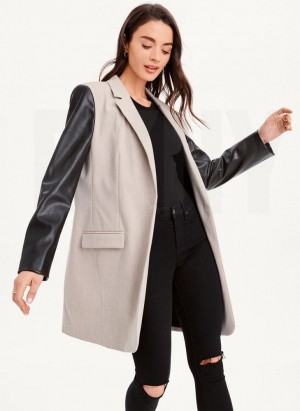 Khaki DKNY Mixed Media Tailored Women's Jackets | USA-D1845