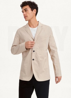 Khaki DKNY Poplin Men's Blazers | USA-D0661