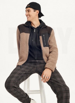 Khaki DKNY Sherpa Full Zip Men's Jackets | USA-D0210