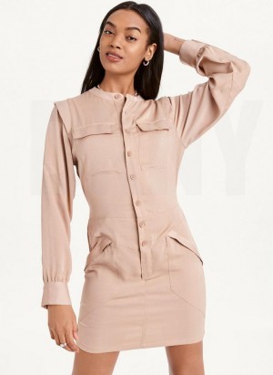 Khaki DKNY Two Pocket Mini Women's Dresses | USA-D0315