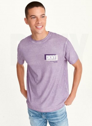 Lavender DKNY TONAL BOX MINERAL WASH Men's T Shirts | USA-D0148