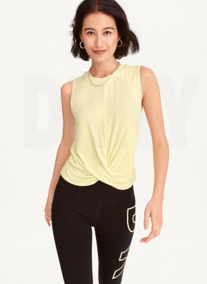 Light Green DKNY Rib Twist Front Women's Tank Tops | USA-D1349