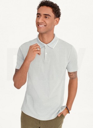 Light Grey DKNY Core Pima Cotton Pique Men's Polo Shirts | USA-D1623