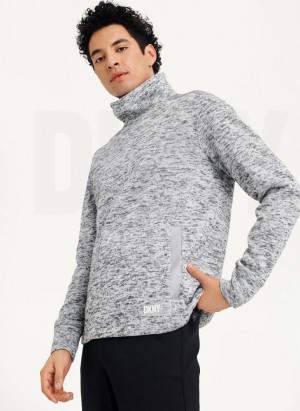 Light Grey DKNY Funnel Neck Pullover Men's Sweatshirts | USA-D0332