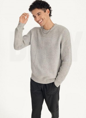 Light Grey DKNY Patchwork Stitch Crewneck Men's Sweaters | USA-D0617