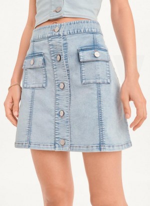 Light Wash DKNY Button Mini Women's Skirts | USA-D1854
