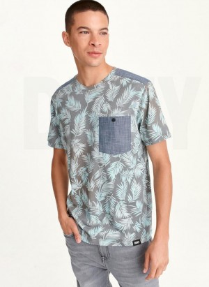 Mint DKNY Palm Print Crew Men's T Shirts | USA-D1892
