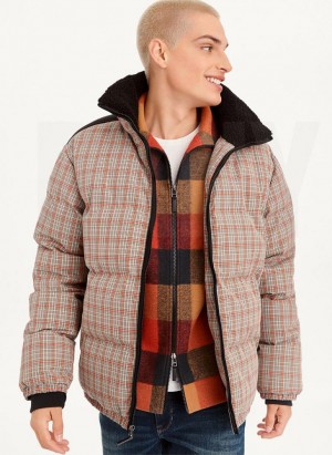 Multicolor DKNY Long Sleeve Plaid Men's Puffer Jacket | USA-D1374