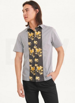 Multicolor DKNY Stripe & Floral Panel Men's Shirts | USA-D1246