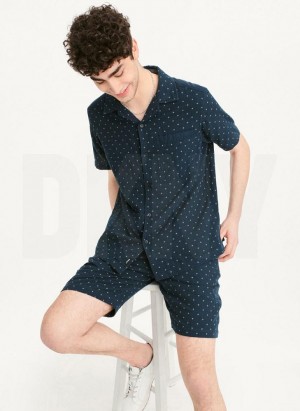 Navy DKNY Camp Men's Shirts | USA-D0664