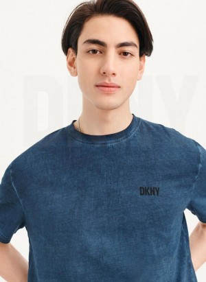 Navy DKNY Cold Pigment Dyed Men's T Shirts | USA-D1329