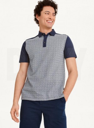 Navy DKNY Colorblock Plaid Men's Polo Shirts | USA-D0156