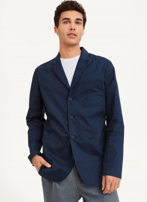 Navy DKNY Poplin Men's Blazers | USA-D0269