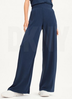 Navy DKNY Relaxed Wide Leg Women's Pants | USA-D0423
