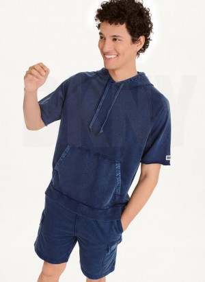 Navy DKNY Short Sleeve Pigment Dye Men's Hoodies | USA-D1666