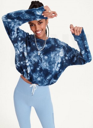 Navy DKNY Tie Dye Crew Neck Pullover With Tie Women's Sweatshirts | USA-D0987