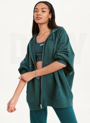 Olive DKNY Balance Oversized Full Zip Women's Hoodies | USA-D1088