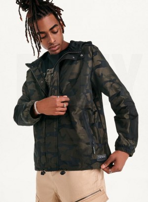 Olive DKNY Camo Hooded Men's Jackets | USA-D1813