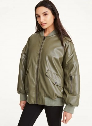 Olive DKNY Faux Leather Oversized Bomber Women's Jackets | USA-D0270