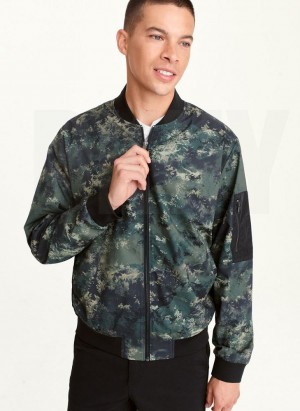 Olive DKNY Leaf Camo Bomber Men's Jackets | USA-D0994