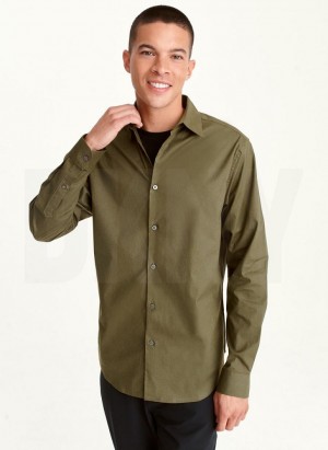 Olive DKNY Long Sleeve Button Down Men's Shirts | USA-D1602