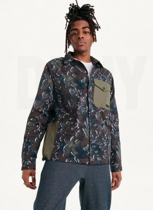 Olive DKNY Printed Nylon Single Breast Drawstring Hem Men's Jackets | USA-D1029