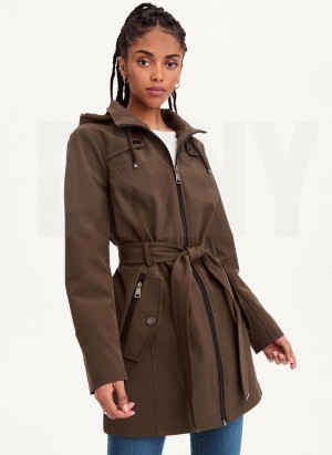 Olive DKNY Softshell Meshback With Belt Women's Jackets | USA-D1858