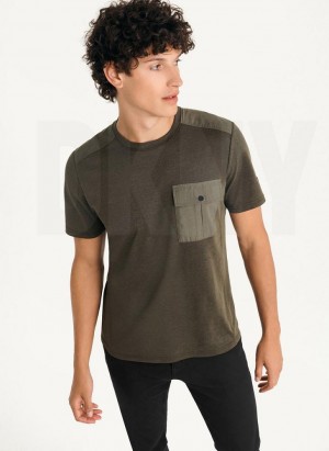 Olive DKNY Solid Pique Crewneck Men's T Shirts | USA-D1510