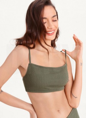 Olive DKNY Straight Neck Women's Bikini Top | USA-D0798