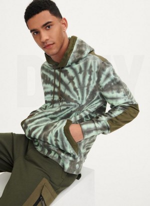 Olive DKNY Tie Dye Mixed Media Men's Hoodies | USA-D0178
