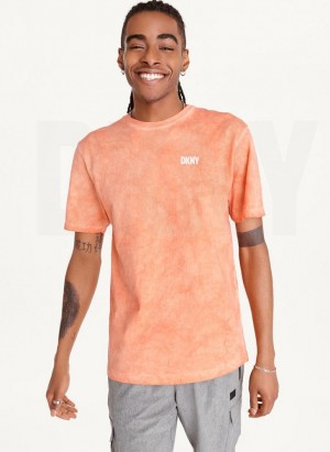 Orange DKNY Cold Pigment Dyed Men's T Shirts | USA-D0239