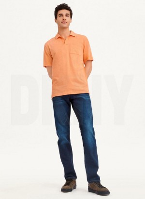 Orange DKNY Cotton Slub Jersey Single Breast Men's Polo Shirts | USA-D0908